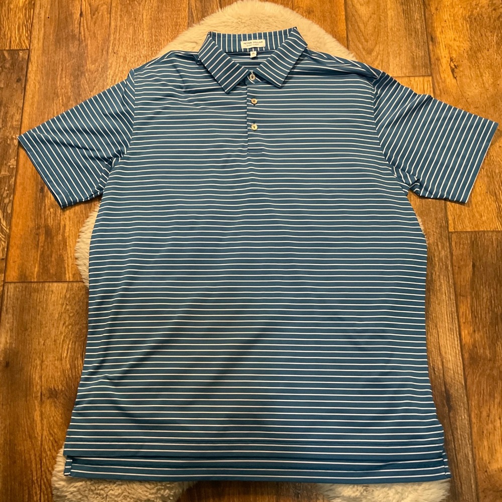 Peter Millar‎ Polo Size XL Summer Comfort Blue Stripe Shirt Men's Short Sleeve